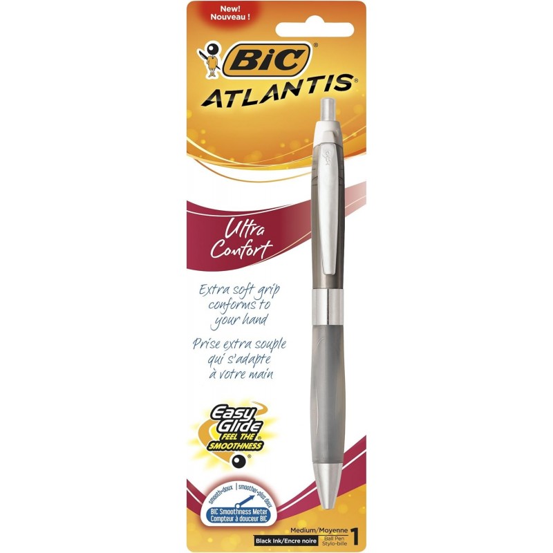 BIC Atlantis Ultra Comfort Druckkugelschreiber, verschiedene Schaftfarben, mittlere Spitze (1,0 mm), Schwarz