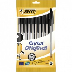 BIC Cristal Kugelschreiber – mittlere Stiftspitze – Stiftspitze im Spitzenstil – schwarze Tinte – transparenter Schaft – 10 Stück/Packung