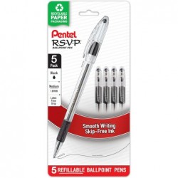 Pentel RSVP Kugelschreiber, (1,0 mm), mittlere Linie, schwarze Tinte, 5er-Pack (BK91BP5A)