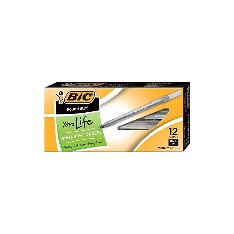 BIC Round Stic Kugelschreiber, mittlere Spitze, 1,0 mm, schwarze Tinte, 24er-Pack (GSM11BK)