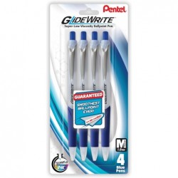 Pentel-Stifte, GlideWrite-Kugelschreiber mit TechniFLO-Tinte – 4er-Pack BLAUER Tintenstifte 1,0 mm mit einziehbarem Schaftdesign – einfacher Griff und sanftes Schreiben, Metallspitze, Stift mit mittlerer Spitze. Blau und Schwarz i