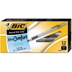 BIC GSFG11BK, runder Stic Grip Xtra Comfort Kugelschreiber, schwarze Tinte, 0,8 mm, fein, Dutzend