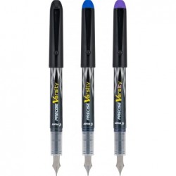 PILOT Precise Varsity Füllfederhalter, vorgefüllt, Edelstahlfeder mit mittlerer Spitze, schwarze/blaue/violette Tinte, 3er-Pack (90022)