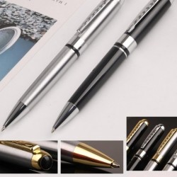 STONEGO Klassisches Metall, mittlere Spitze 1,0 mm, schwarze Tinte, Kugelschreiber zum Öffnen mit Drehfunktion, Tintenroller mit sanftem Schreiben, eleganter Executive-Signatur-Stift, Geschenk für Männer und Frauen, Schule, Büro, Business (Schwarz-Silber)