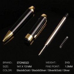 STONEGO Klassisches Metall, mittlere Spitze 1,0 mm, schwarze Tinte, Kugelschreiber zum Öffnen mit Drehfunktion, Tintenroller mit sanftem Schreiben, eleganter Executive-Signatur-Stift, Geschenk für Männer und Frauen, Schule, Büro, Business (Schwarz-Silber)