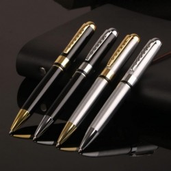 STONEGO Klassisches Metall, mittlere Spitze 1,0 mm, schwarze Tinte, Kugelschreiber zum Öffnen mit Drehfunktion, Tintenroller mit sanftem Schreiben, eleganter Executive-Signatur-Stift, Geschenk für Männer und Frauen, Schule, Büro, Business (Schwarz-Silber)