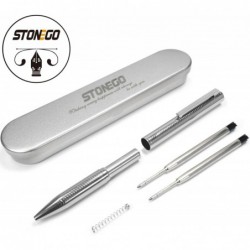 STONEGO Metall-Kugelschreiber ohne Kappe, Chrom, schwarze Tinte, 1,0 mm, mittlere Spitze, sanftes Schreiben, Business-Stift, einziehbarer Griff aus Edelstahl, Executive-Stift, schönes Geschenk für Männer, Frauen, Büro, Schule (Silber)