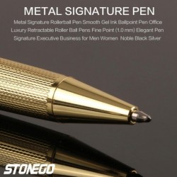 STONEGO Metall-Kugelschreiber, einziehbarer Signature-Stift, Metallgehäuse im Wappen-Stil, schwarze Tinte, mittlere Spitze 1,0 mm, sanftes Schreiben, Geschäftsgeschenk-Stifte für Männer, Frauen, Büro, hochwertige Metallic-Stifte (Gold)