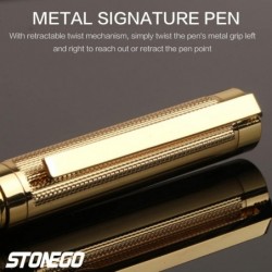 STONEGO Metall-Kugelschreiber, einziehbarer Signature-Stift, Metallgehäuse im Wappen-Stil, schwarze Tinte, mittlere Spitze 1,0 mm, sanftes Schreiben, Geschäftsgeschenk-Stifte für Männer, Frauen, Büro, hochwertige Metallic-Stifte (Gold)