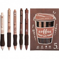 EVURU 5-teiliges süßes Kaffeestifte-Set, schnelltrocknender Gel-Tintenstift, Druckstift, 0,5 mm feine Feder, schwarze Tinte, glatter Schreibstift, tolles Geschenk für Büro- und Schulbedarf für Jungen und Mädchen (braun)