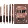 EVURU 5-teiliges süßes Kaffeestifte-Set, schnelltrocknender Gel-Tintenstift, Druckstift, 0,5 mm feine Feder, schwarze Tinte, glatter Schreibstift, tolles Geschenk für Büro- und Schulbedarf für Jungen und Mädchen (braun)