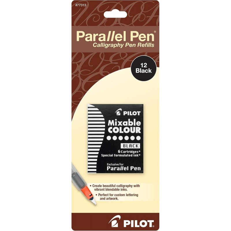 Pilot Parallel Mischbare Farbtintennachfüllungen für Kalligraphiestifte, schwarze Tinte, 12er-Pack (77313)