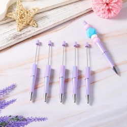 KISSITTY 5 Stück Kunststoff-Kugelschreiber mit Perlen, leuchtendes Lila, kreativer DIY-Stift, schwarze Tinte, Perlenstifte mit Stiftminen für Schüler, Lehrer, Abschlussfeier, Weihnachtsgeschenke, Stiftdekoration, Bürobedarf