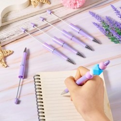 KISSITTY 5 Stück Kunststoff-Kugelschreiber mit Perlen, leuchtendes Lila, kreativer DIY-Stift, schwarze Tinte, Perlenstifte mit Stiftminen für Schüler, Lehrer, Abschlussfeier, Weihnachtsgeschenke, Stiftdekoration, Bürobedarf