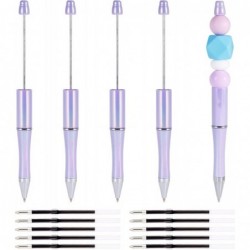 KISSITTY 5 Stück Kunststoff-Kugelschreiber mit Perlen, leuchtendes Lila, kreativer DIY-Stift, schwarze Tinte, Perlenstifte mit Stiftminen für Schüler, Lehrer, Abschlussfeier, Weihnachtsgeschenke, Stiftdekoration, Bürobedarf