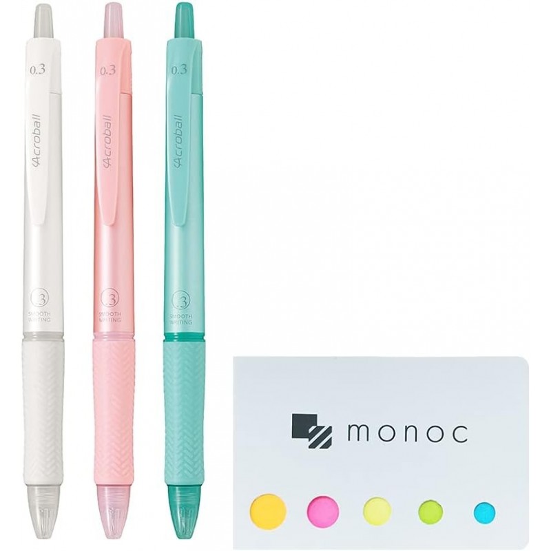 monoc Pilot Acroball T-Serie, Druckkugelschreiber, 0,3 mm schwarze Tinte, 3 Gehäusefarben (natürliche Farbe), Haftnotiz-Set (Japan-Import)