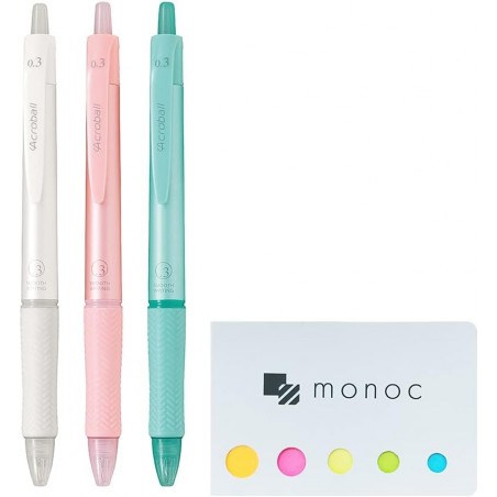 monoc Pilot Acroball T-Serie, Druckkugelschreiber, 0,3 mm schwarze Tinte, 3 Gehäusefarben (natürliche Farbe), Haftnotiz-Set (Japan-Import)