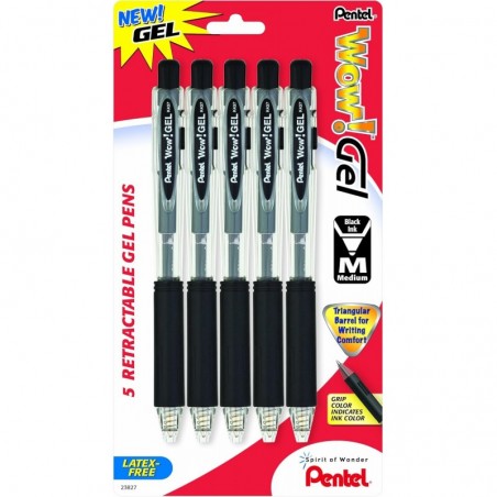 Pentel Wow! Gel-Druckgelstift, 0,7 mm, schwarze Tinte, 5er-Pack (K437BP5A)