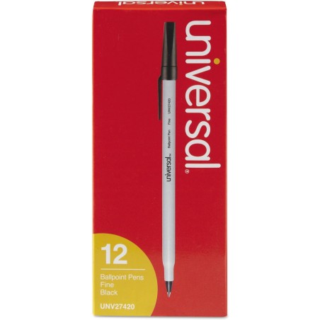 Universal UNV27420 Feiner 0,7-mm-Kugelschreiber - Schwarze Tinte, Grau/Schwarzer Schaft (1 Dutzend)