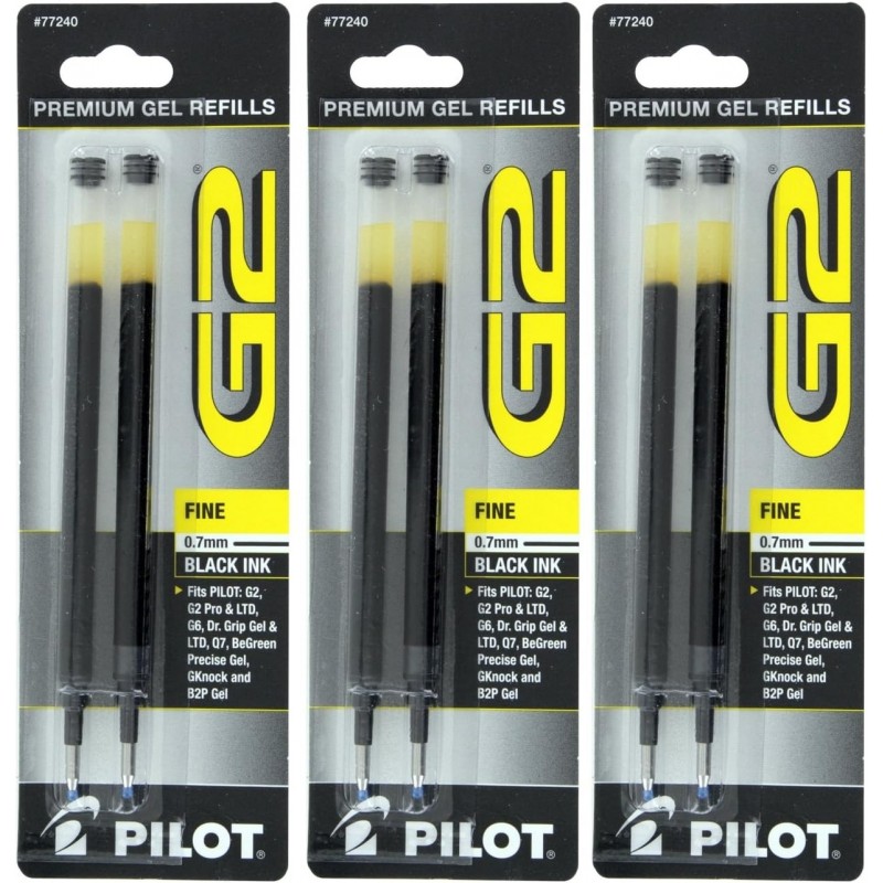 Pilot G2, Dr. Grip Gel/Ltd, ExecuGel G6, Q7 Rollerball-Geltintenstift-Minen, 0,7 mm, feine Spitze, schwarze Tinte, 3 Packungen mit je 2 Stück