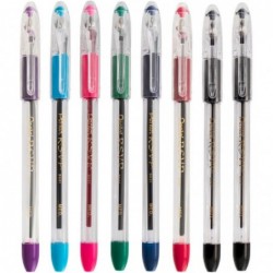 Pentel RSVP Original Kugelschreiber, (1,0 mm) mittlere Linie, verschiedene Tintenfarben, transparenter Schaft, 8er-Pack mit Bonus-Stift mit schwarzer Tinte