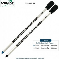 Schmidt 635 D1 Minen-Kugelschreibermine, Blau, schwarze Tinte, mittlere Spitze 0,7 mm, 6er-Pack (mit Kunststoff-Endkappe)