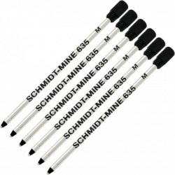 Schmidt 635 D1 Mine Kugelschreibermine, schwarze Tinte, mittlere Spitze 0,7 mm, 6er-Pack (mit Kunststoff-Endkappe)