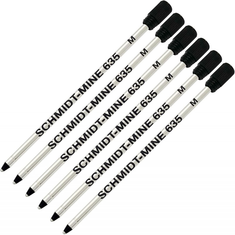 Schmidt 635 D1 Mine Kugelschreibermine, schwarze Tinte, mittlere Spitze 0,7 mm, 6er-Pack (mit Kunststoff-Endkappe)