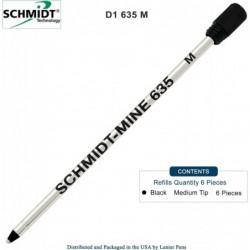 Schmidt 635 D1 Mine Kugelschreibermine, schwarze Tinte, mittlere Spitze 0,7 mm, 6er-Pack (mit Kunststoff-Endkappe)