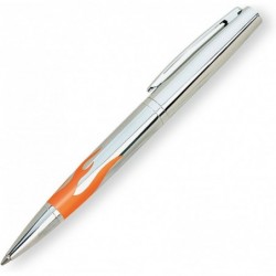 Flame-Drehkugelschreiber, poliertes Chrom-Finish mit weicher Emaille-Einlage, schwarze Tinte, Orange/Gelb (Orange)