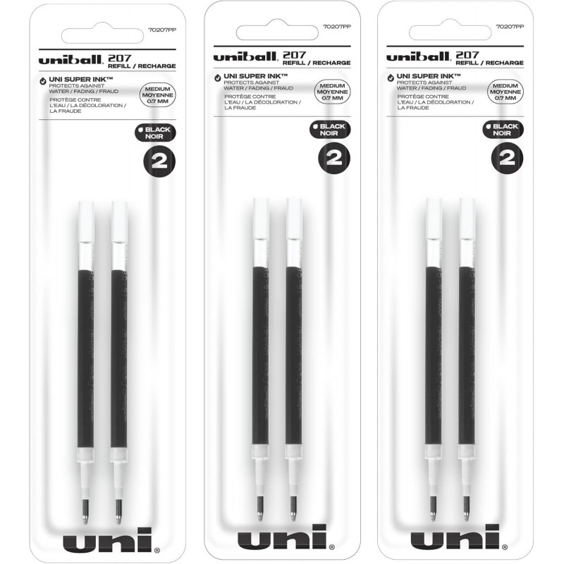 Uniball Signo 207 Gelstift-Minen, 0,7 mm mittlere Spitze, schwarze Tinte, 6 Minen