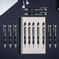 Aolun personalisierter Stift, individuell gravierter Kugelschreiber mit Stift, weiches Metall, geben Sie Namen, Logo oder Nachricht ein, ideal für Geburtstage, Jubiläen, Schulabschlüsse (mittlere Spitze, schwarze Tinte), 12 Stück