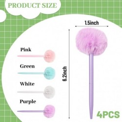 Pom Pom Kugelschreiber, 4 Stück, flauschige Kugelschreiber, süßer Kawaii-Stift, schwarze Gel-Tinten-Kugelschreiber für Büro- und Schulbedarf, Lila, Grün, Rosa, Weiß