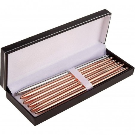 Juvale Kugelschreiber – 6er-Pack Druckkugelschreiber, 0,7 mm feine Spitze, eleganter Metall-Business-Stift in Roségold und Silber für den privaten oder geschäftlichen Gebrauch, 5 Roségold, 1 Silber, inklusive Aufbewahrungsetui