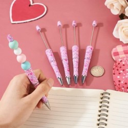 Pandahall 5-teiliges DIY-Stifteset mit Perlen, rosa Herzmuster, Kugelschreiber mit schwarzer Tinte, personalisierter Stift zum Selbermachen für den Schulabschluss, Weihnachtsgeschenk, Büro- und Schulbedarf