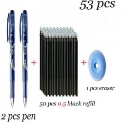 53-teiliges Set mit löschbaren Gel-Tintenstift-Minen, 0,5 mm, Schwarz, Blau, Magic, löschbarer Gelstift, abwaschbarer Griff, Schreibutensilien für Büro und Schule, japanisches Briefpapier (Schwarz)