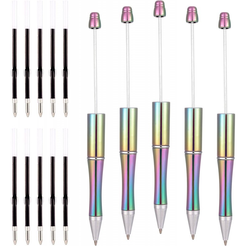 Cheriswelry 5 Stück Kunststoff-Kugelschreiber mit Perlen, Kugelschreiberschaft mit schwarzer Tinte, Perlenstifte, süßer cooler Stift mit 10 Minen, 150 x 11,5 mm, für Schüler, Lehrer, Büro, Schulabschluss