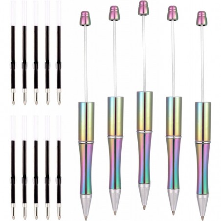 Cheriswelry 5 Stück Kunststoff-Kugelschreiber mit Perlen, Kugelschreiberschaft mit schwarzer Tinte, Perlenstifte, süßer cooler Stift mit 10 Minen, 150 x 11,5 mm, für Schüler, Lehrer, Büro, Schulabschluss