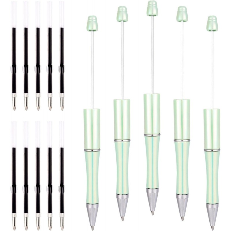 Cheriswelry 5 Stück Perlenstifte, Kunststoff-Perlenstift, schwarze Tinte, Kugelschreiber, DIY-Stifte, coole Stifte mit 10 Minen, 150 x 11,5 mm, für Schüler, Lehrer, Büro, Schule, Basteln