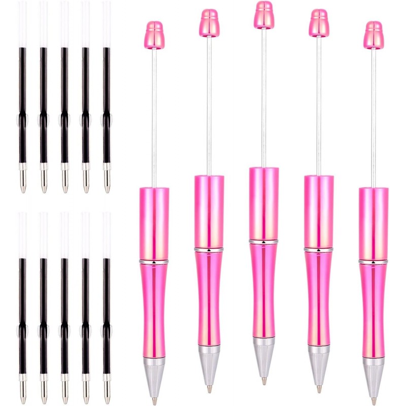 Cheriswelry 5-teiliges Perlenstift-Set, DIY-Personalisierter Stift, Kunststoff-Perlenstift, Kugelschreiber mit schwarzer Tinte und 10 Minen, 150 x 11,5 mm, für Schüler, Lehrer, Büro, Schulbedarf