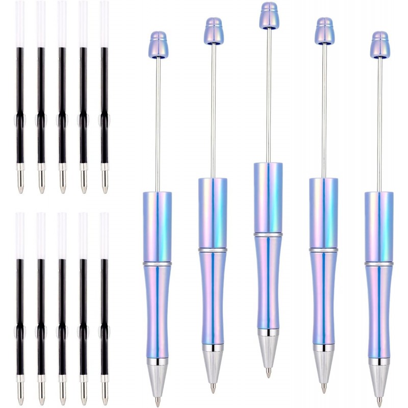 Cheriswelry 5-teiliges Stifteset aus Kunststoff mit Perlen, Kugelschreiberschaft mit schwarzer Tinte, Perlenstifte mit 10 Minen, 150 x 11,5 mm, für Studenten, Büro, Schulbedarf