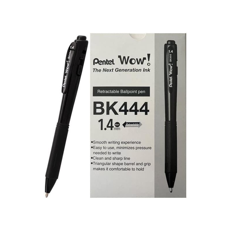 Pentel Wow! Einziehbarer, superweicher Kugelschreiber, (1,4 mm) dicke Linie, dreieckiger Schaft, schwarze Tinte, 12er-Pack