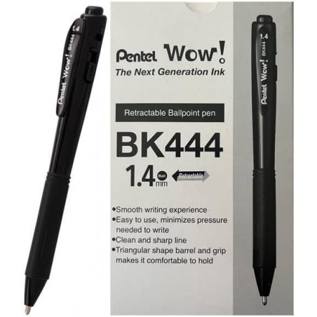 Pentel Wow! Einziehbarer, superweicher Kugelschreiber, (1,4 mm) dicke Linie, dreieckiger Schaft, schwarze Tinte, 12er-Pack