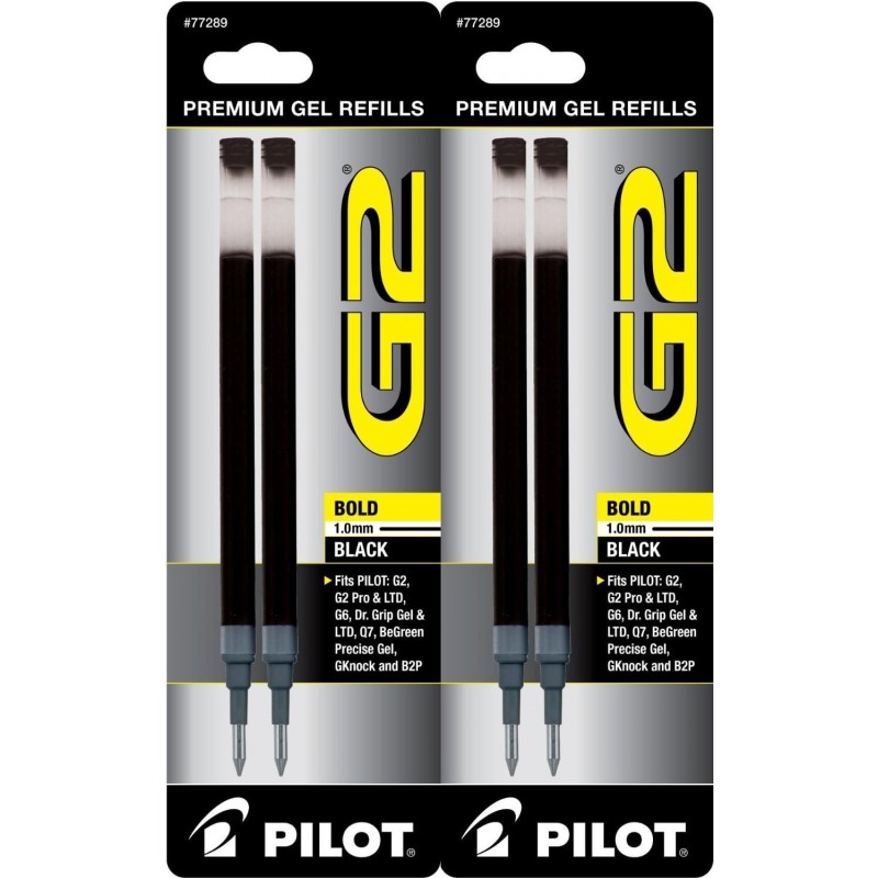 Schwarze Pilot G2 Gel-Tintenmine für Rolling Ball Pens, Bold Point, 4 Minen (77289)