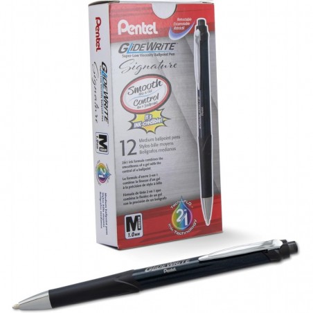 Pentel Glidewrite Signature Kugelschreiber, schwarzer Schaft, (1,0 mm) mittlere Linie, schwarze Tinte, 12 Stifte (BX930A-A)