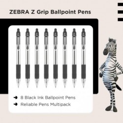 Zebra Pen Z Grip schwarze Kugelschreiber mit Taschenclip, 8er-Pack, Druckkugelschreiber mit schwarzer Tinte, zuverlässige schwarze Kugelschreiber im Multipack für den alltäglichen Gebrauch, neue Packungsgröße 8er-Pack