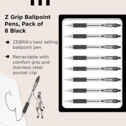 Zebra Pen Z Grip schwarze Kugelschreiber mit Taschenclip, 8er-Pack, Druckkugelschreiber mit schwarzer Tinte, zuverlässige schwarze Kugelschreiber im Multipack für den alltäglichen Gebrauch, neue Packungsgröße 8er-Pack