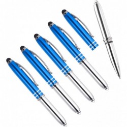 YOKIVE 5-teiliges Kugelschreiberset mit Stylus-Spitze und LED-Taschenlampe, 3-in-1-Stift mit schwarzer Tinte und Metallgehäuse, 1,0-mm-Stiftspitze, ideal für Touchscreen, Büro, Zuhause, Schreiben, Studio, Zeichnen (125 mm, blau)