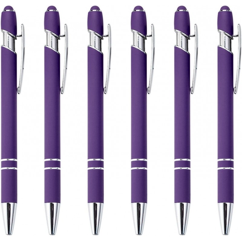 Kugelschreiber, 6 Stück, 2-in-1-Stylus-Kugelschreiber, Druckkugelschreiber mit Stylus-Spitze, schwarzer Tinte und reibungslosem Schreiben für Frauen und Männer, Pflaume