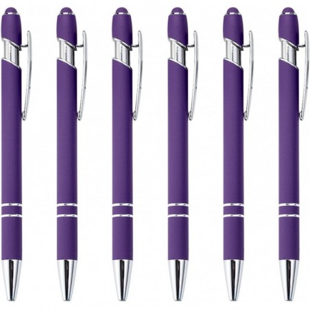 Kugelschreiber, 6 Stück, 2-in-1-Stylus-Kugelschreiber, Druckkugelschreiber mit Stylus-Spitze, schwarzer Tinte und reibungslosem Schreiben für Frauen und Männer, Pflaume